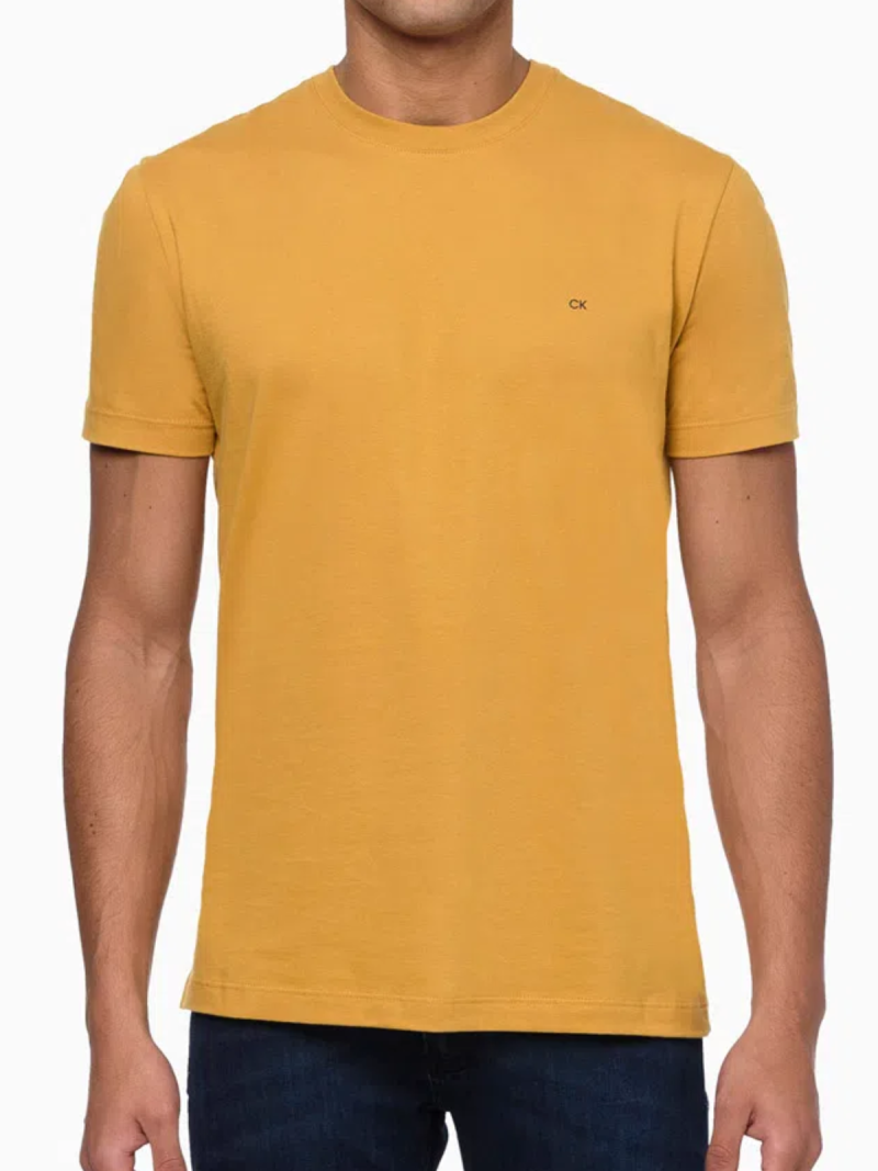 Camiseta Masculina Calvin Klein Original - Com siglas CK -  Mostarda