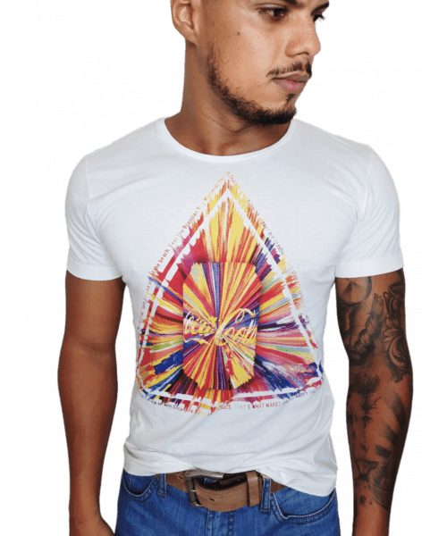 Camiseta COCA_COLA - Triangulo Colorido - Branco