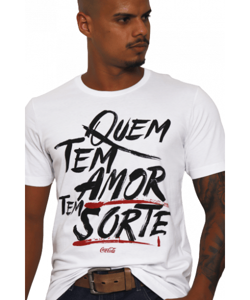 Camiseta COCA_COLA - Quem tem amor tem sorte - Branca