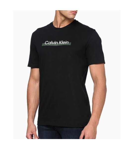 Camiseta masculina Calvin Klein listra verde militar - Preta